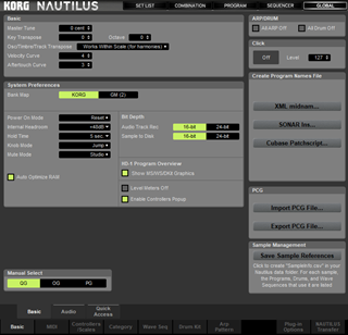 Click to display the Korg Nautilus Global Editor