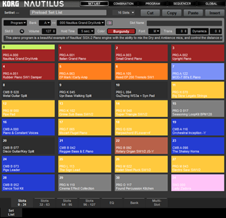 Click to display the Korg Nautilus Set List Editor